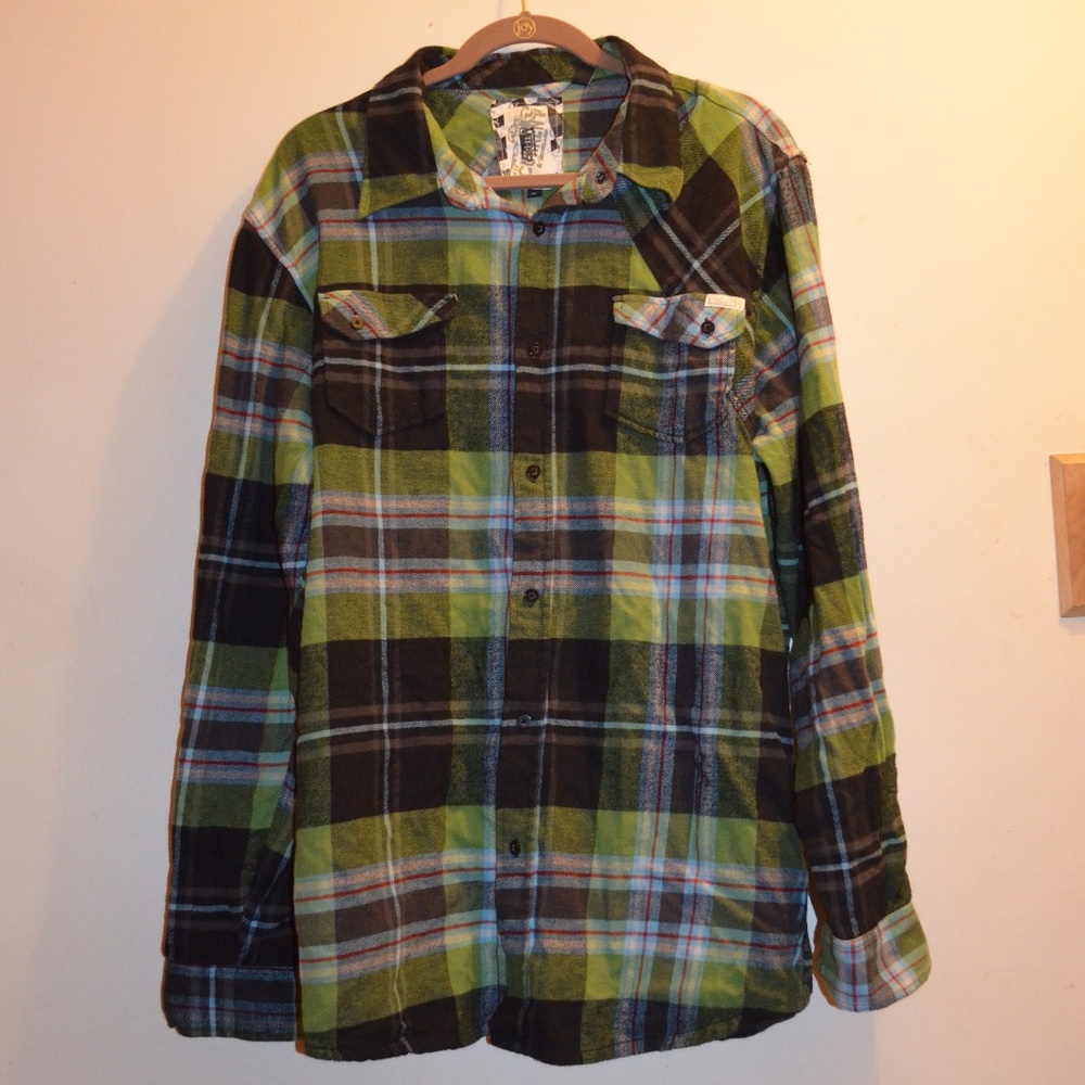 Green and Black Flannel Plaid Shirt